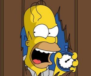 yapboz Homer Simpson, elinde bir kronometre ile bağırarak